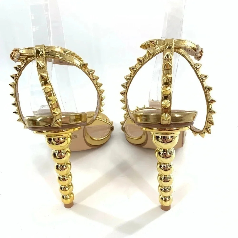 Fashion Nova heels size 8.5 Brewster gold faux leather studded stilettos party - Picture 3 of 12